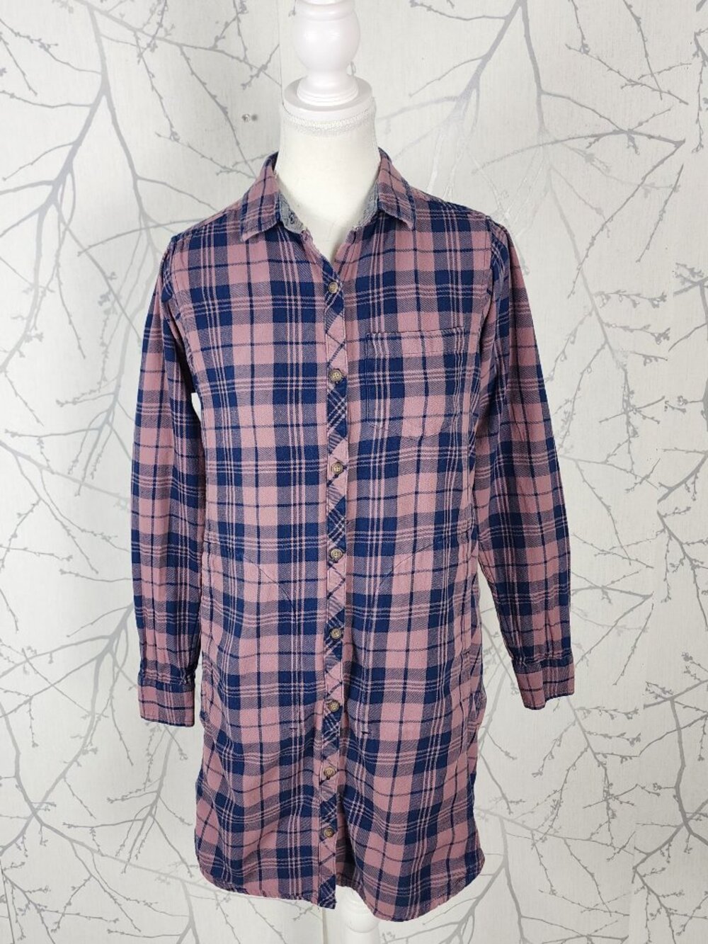 Toad & Co Purple Plaid Organic Cotton Button Front Flannel Shirt Dress